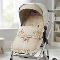 Plain Beige/ Beige Footmuff/Cosytoes With Large Bows & Lace